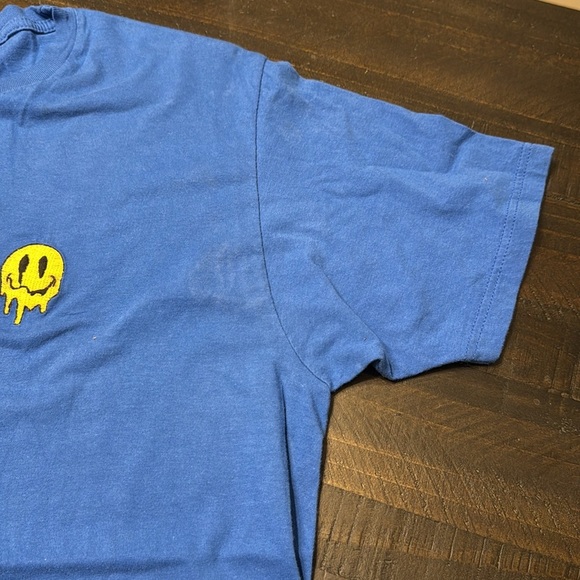 Eighty Eight Graphic Blue Cotton T-Shirt Yellow Smiley Hustle Embroidered LG - Picture 6 of 8